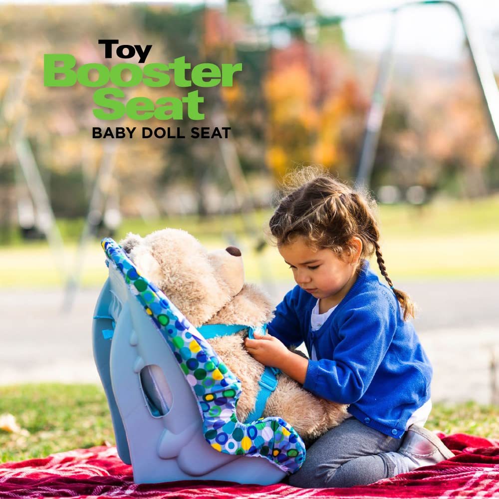 Joovy Toy Booster Seat & Functional Doll Car Seat Featuring Crash-Tested Latch System for Safety, Machine-Washable Cover for Easy Cleaning,