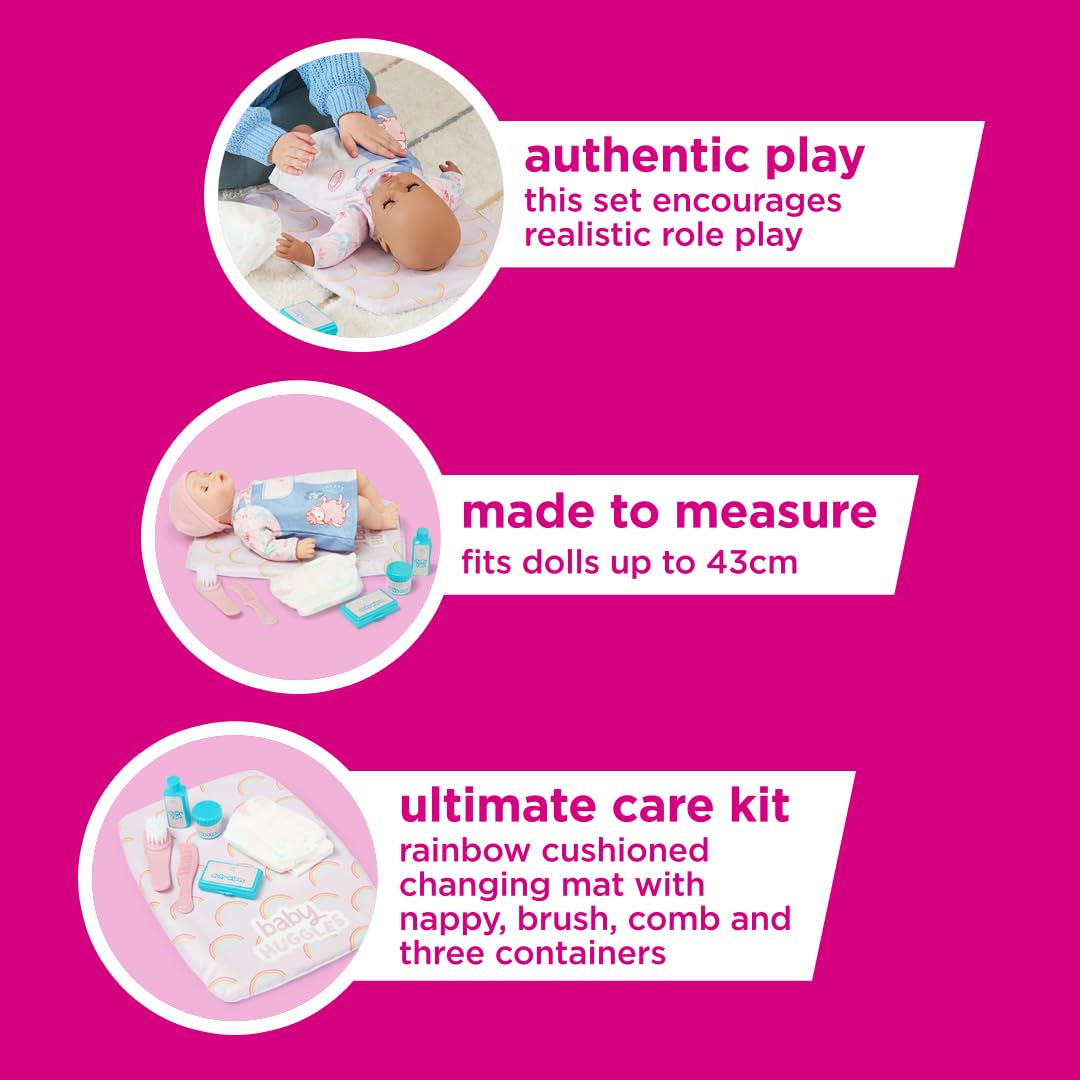 Casdon Baby Huggles Changing Mat Set. Dolls Changing Mat for Children Aged 3+. Includes Reusable Nappy, Brush, Pretend Talc and More