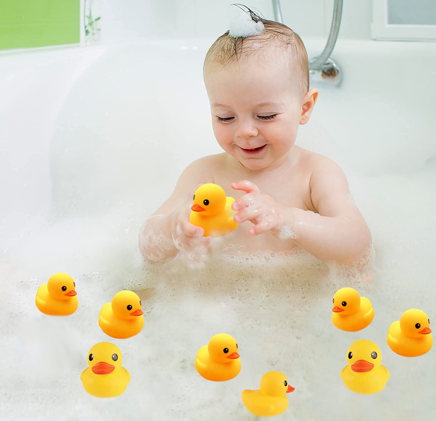 Bath Duck Toys 12 PCS Yellow Rubber Ducks Squeak & Float Ducky Baby Shower Pool Toy for Toddlers Kids Boys Girls