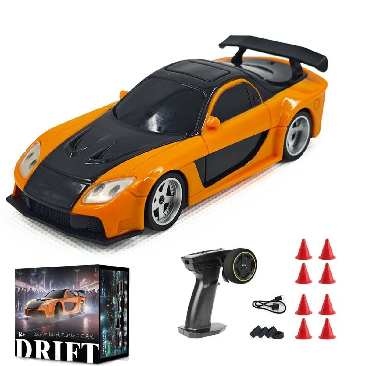 Aetheria 1/43 RC Drift Racing Car, 4WD Fully Proportional Mini Electric Race Vehicle with LED Lights Remote Control High Speed Car for Adult Outdoor