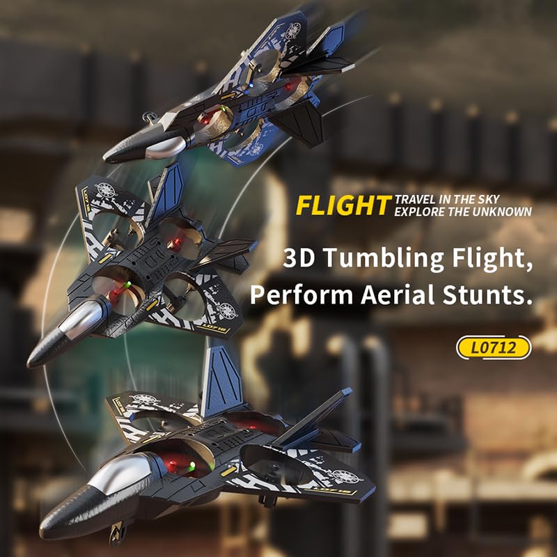 Feyzbol Foam Remote Control Airplane, RC Fighter Jet Features Led Lights, Drone for Children Aged 8-16 and Adults, 360° Flip, Stunt Roll, and Altitude