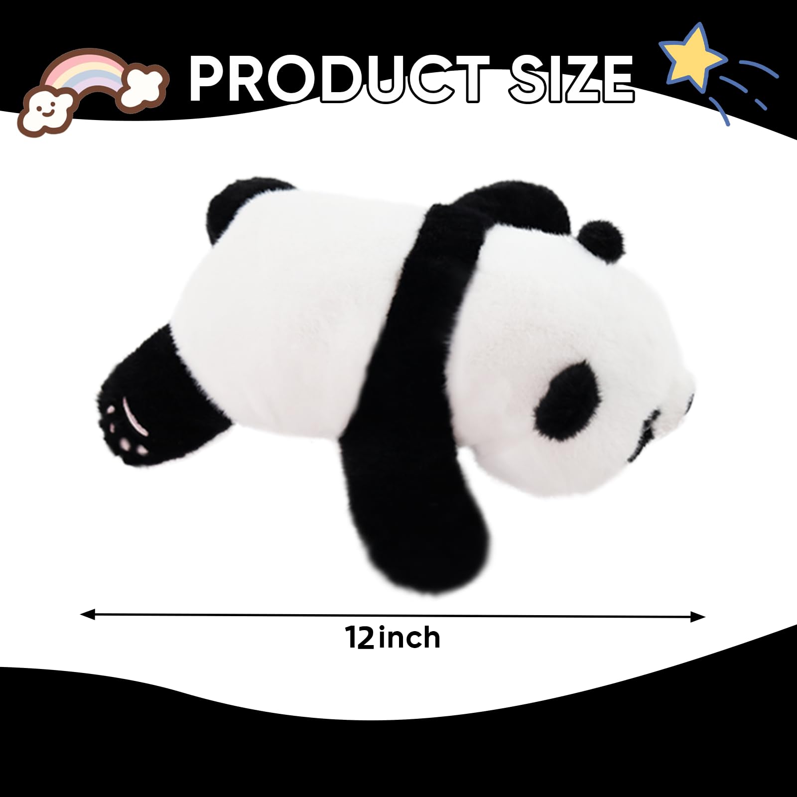 Furvana Plush Panda Stuffed Animal, Black and White Plush Pillow, 12" Soft Cuddly Toy, for Kids and Girls Birthday Christmas