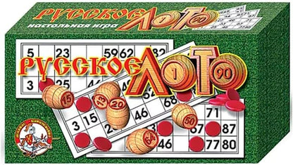 Eksmo Russian Lotto Board Games - Russian Bingo Games for Family - Tambola Kit of Wood Barrels Bingo Cards Chips - Juego De Loteria Game Rusa - Loto