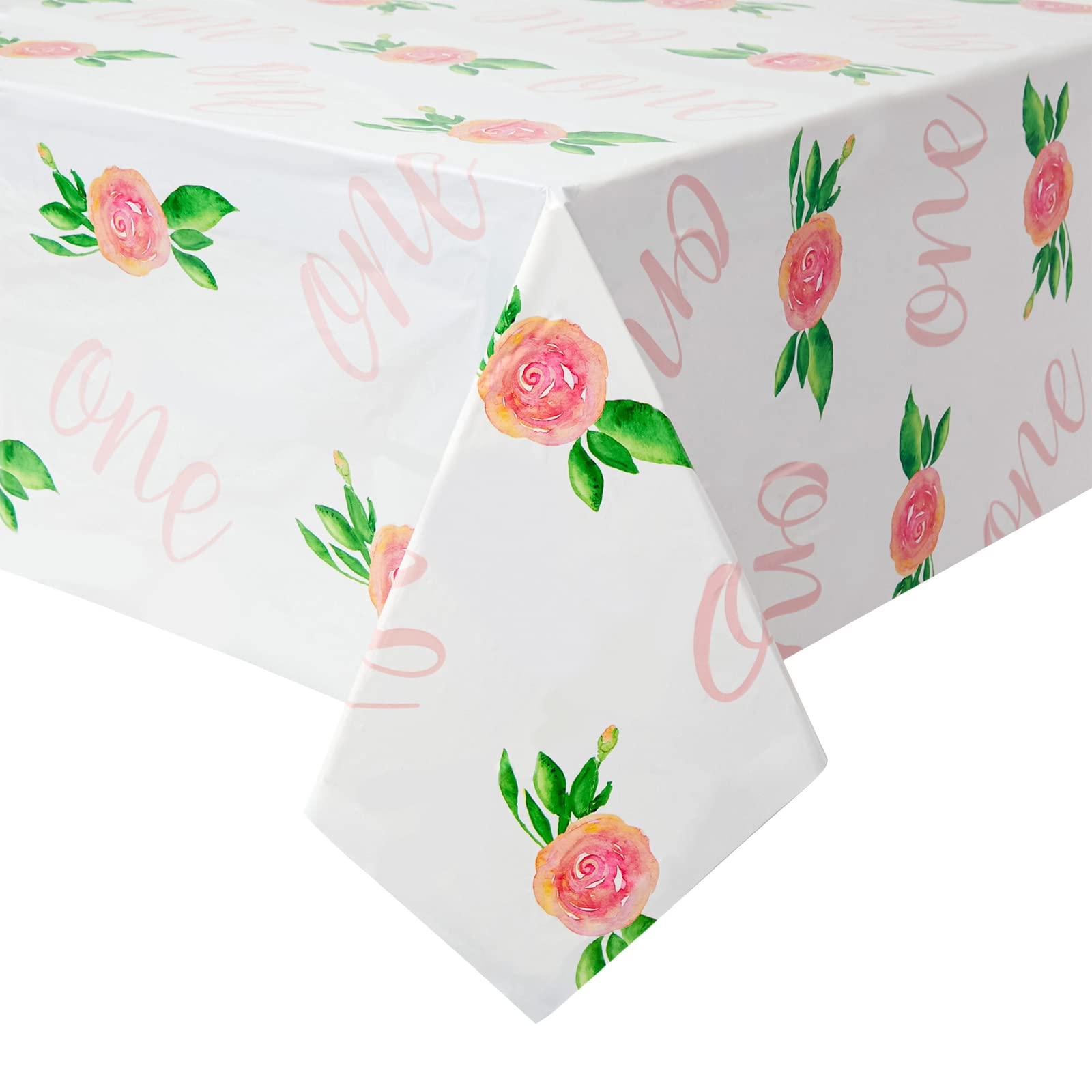 Juvale 1st Birthday Tablecloths for Girls - 54 x 108 in, 3-Pack, Pink Floral Plastic - Some Bunny is One Theme & Waterproof Disposable Cover