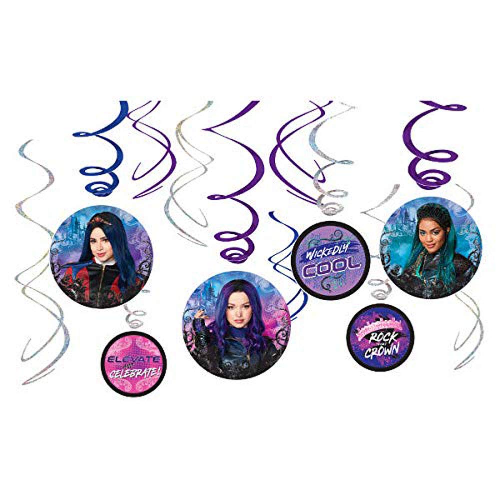 Swirl Hanging Decorations - 5" & 7" (Pack of 12) - Perfect for Themed Parties & Events, Disney Descendants 3