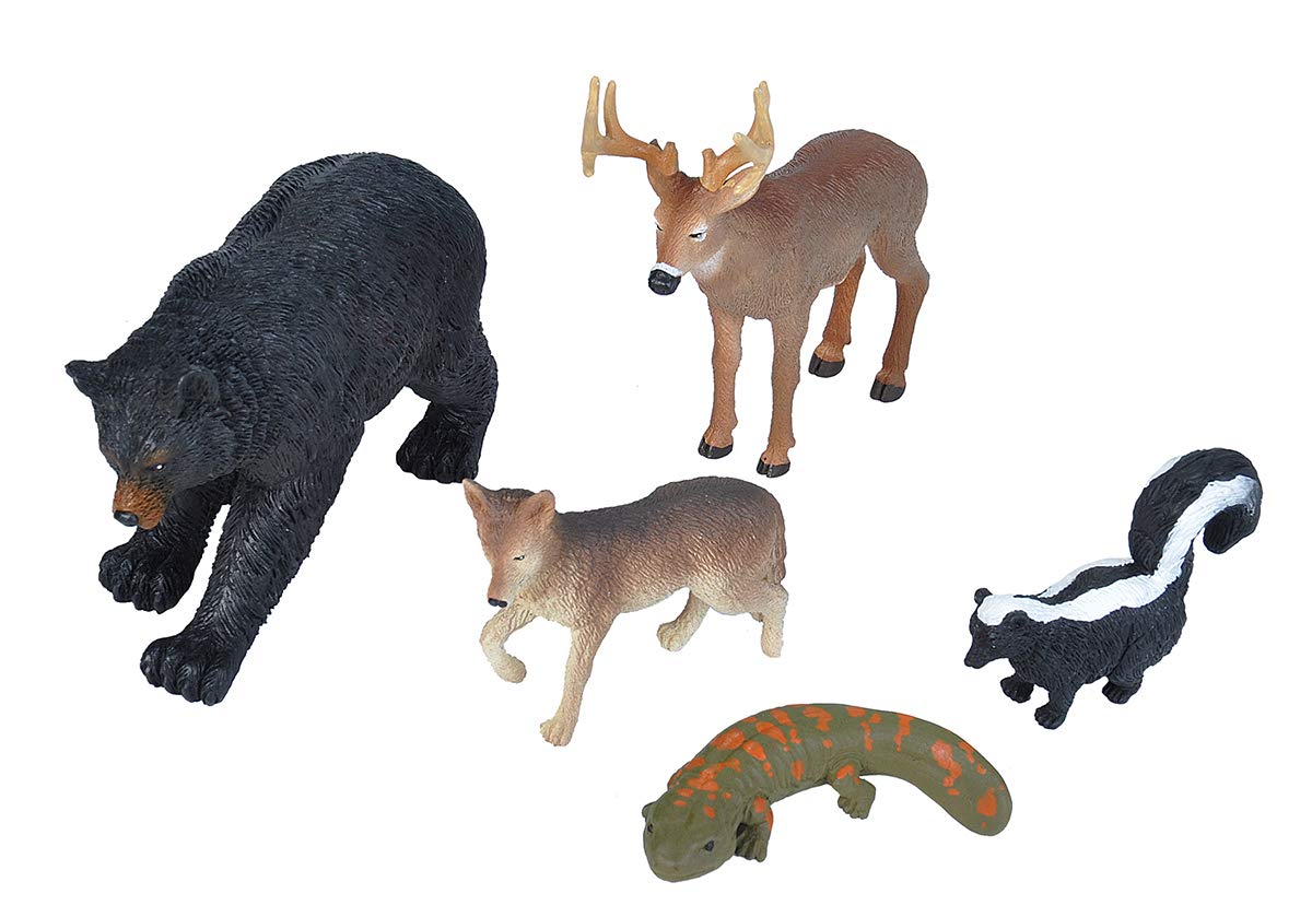 Wild Republic Skunk, Black Bear, Deer, Coyote, Salamander, Kids Gifts, Educational Toys, Wilderness Polybag, 5-Pieces , Wilderness Series 1