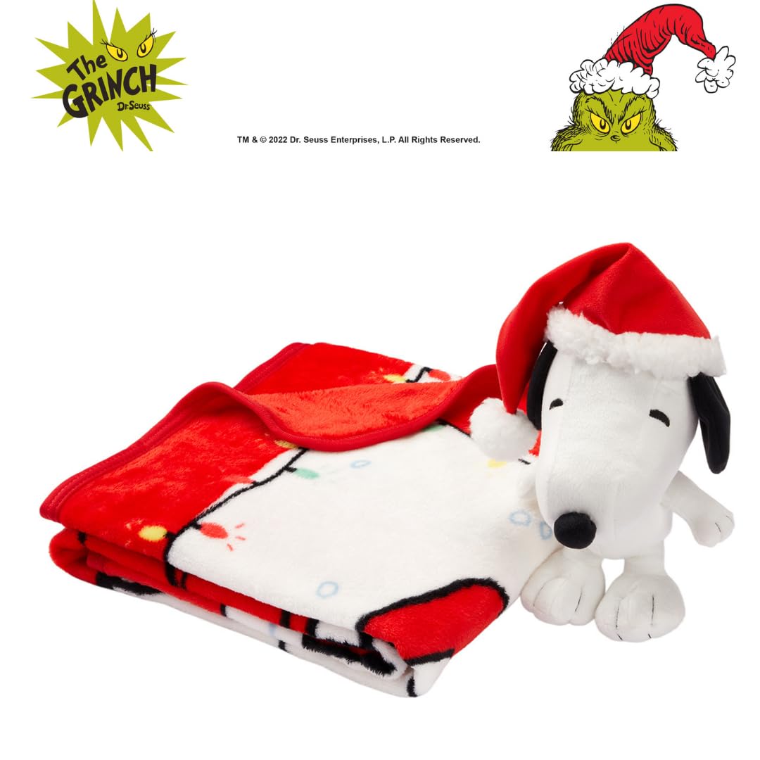 Peanuts Snoopy Holiday & Christmas Kids Bedding Super Soft Plush Pillow and Throw 2 Piece Set, 40 in x 50 in (Officially Licensed Product) by Franco