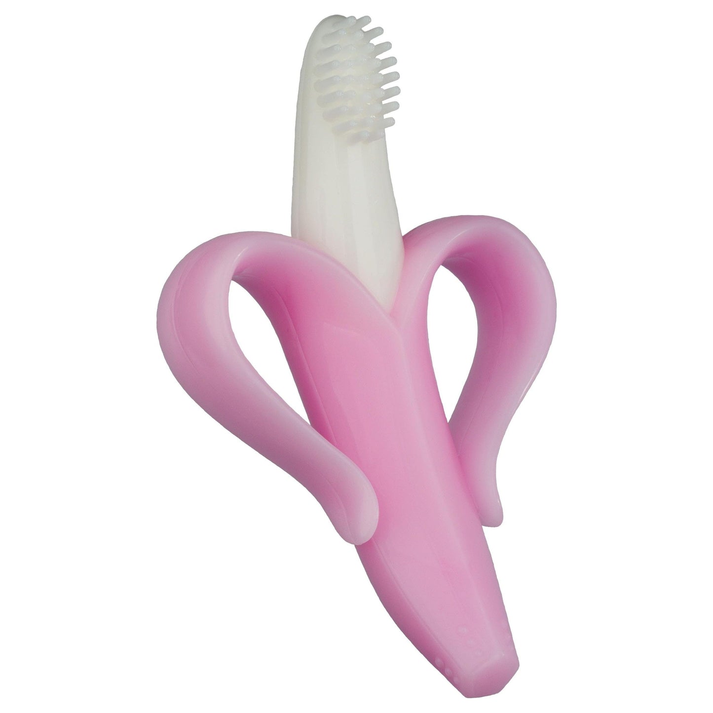 Baby Banana®Pink Teether-Toothbrush, Infant to Toddler, Made in USA, Butter-Soft Bristles for Gums and Teeth, Bendable Food Grade Silicone