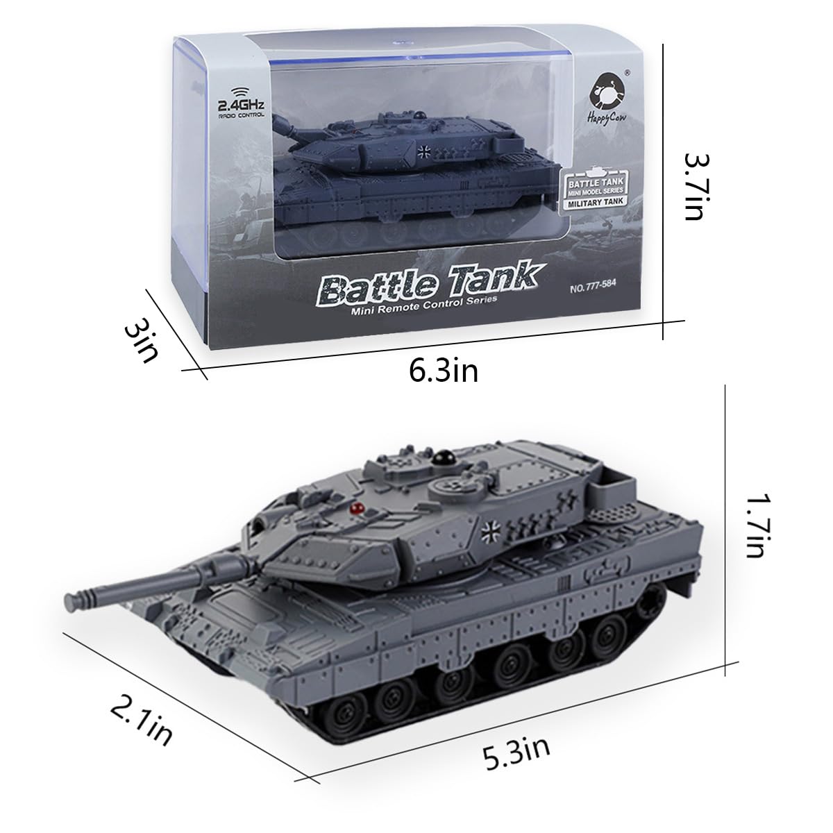 Tsiodot 2.4GHz Mini RC Tank Toy with LED and Rotating Turret. The Ultimate Military Toy for Boys and Girls (Gray)