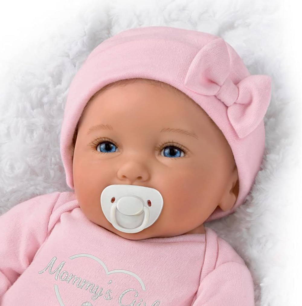 The Ashton-Drake Galleries Mommy's Girl Baby Doll by Ping Lau, 17 inches, Pink Sleeper, RealTouch Soft Vinyl, Ages 3+, Pacifier Included