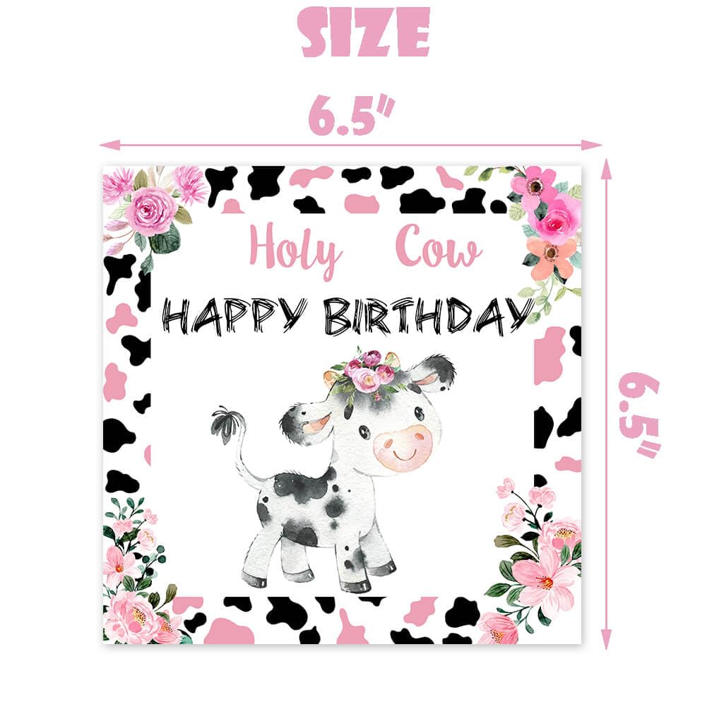100 Pcs Holy Cow I'm One Birthday Decorations Girl Tableware Cow Print 1st Birthday Party Supplies Includes Plates, Forks, Cups, Napkins for Girls One