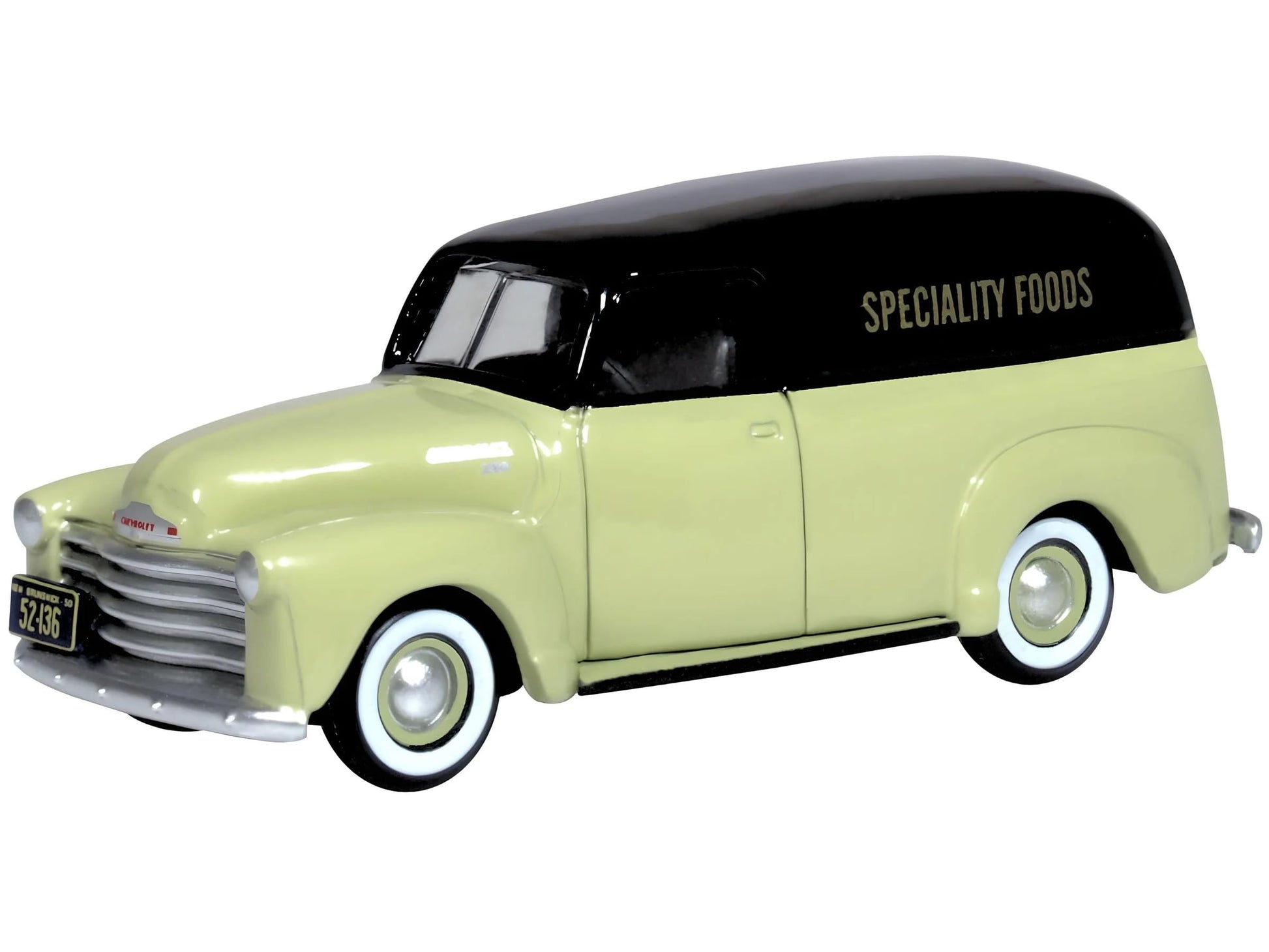 1950 Chevy Panel Van Speciality Foods Light Green and Black 1/87 (HO) Scale Diecast Model Car by Oxford Diecast 87CV50004