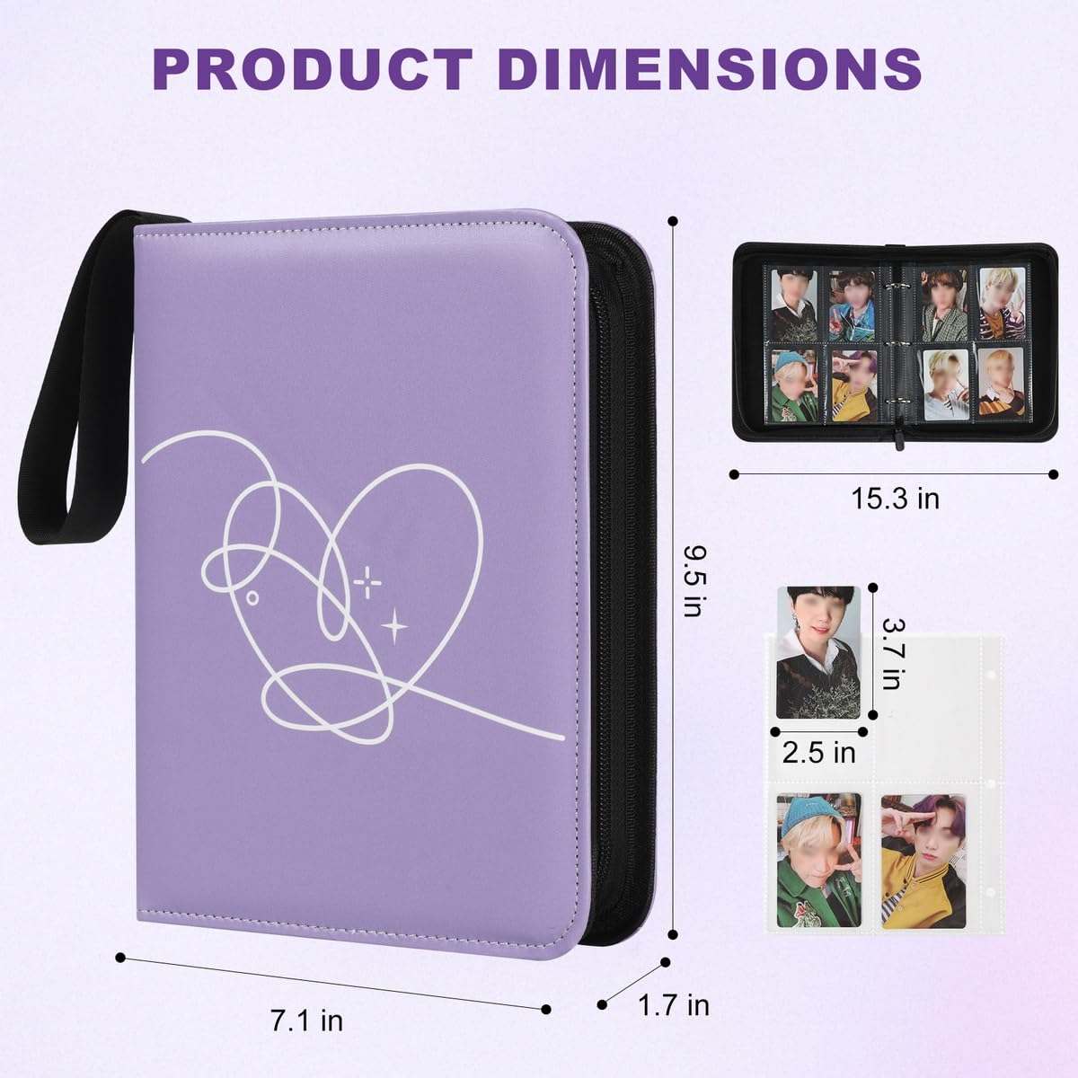 Photocard Binder 4 Pocket with 50 Sleeves up to Hold 400 Cards,Portable Collection Card Ablum for Army Fans Boys and Girls