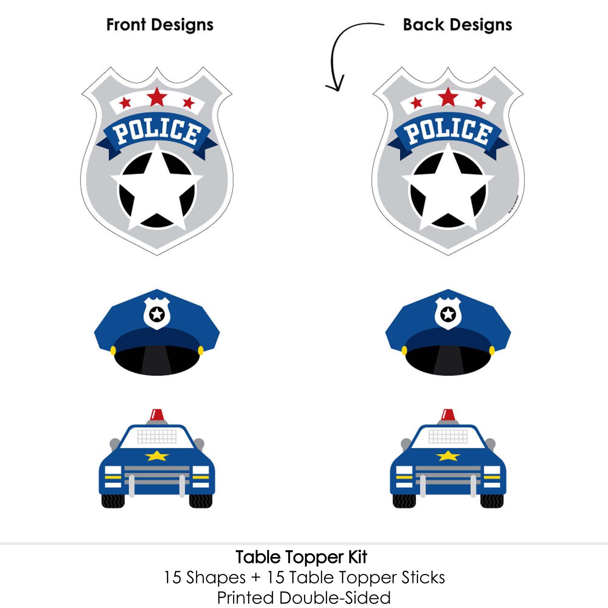 Big Dot of Happiness Calling All Units - Police - Cop Birthday Party or Baby Shower Centerpiece Sticks - Table Toppers - Set of 15