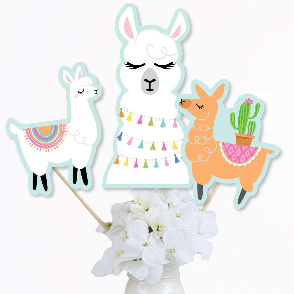 Big Dot of Happiness Whole Llama Fun - Llama Fiesta Baby Shower, Birthday Party Centerpiece Sticks - Table Toppers - Set of 15