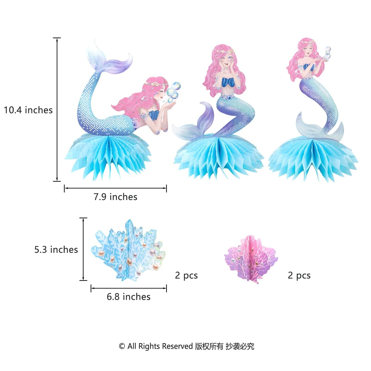 Decor365 Pink Blue Mermaid Centerpiece Under The Sea Table Decorations Girls Birthday Decor Ocean Coral Little Mermaid Theme Bday Tea Party Supplies