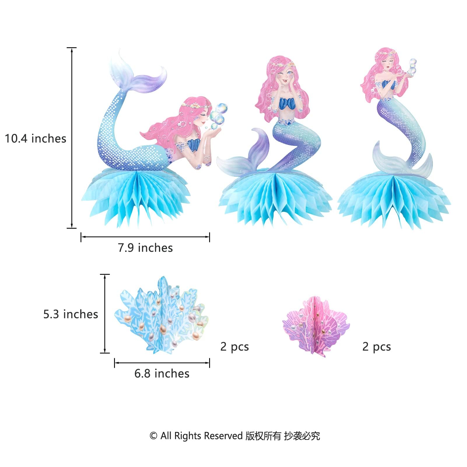 Decor365 Pink Blue Mermaid Centerpiece Under The Sea Table Decorations Girls Birthday Decor Ocean Coral Little Mermaid Theme Bday Tea Party Supplies
