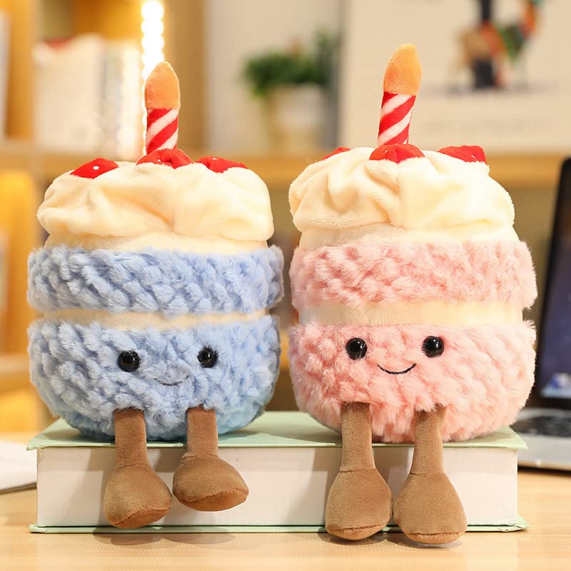 owemeet 11 Inch Birthday Cake Plush Stuffed Animals Plush Pillow Toy Soft Cake Plushies Funny Soft Food Plush Toys Gifts for Kids Birthday (Pink)
