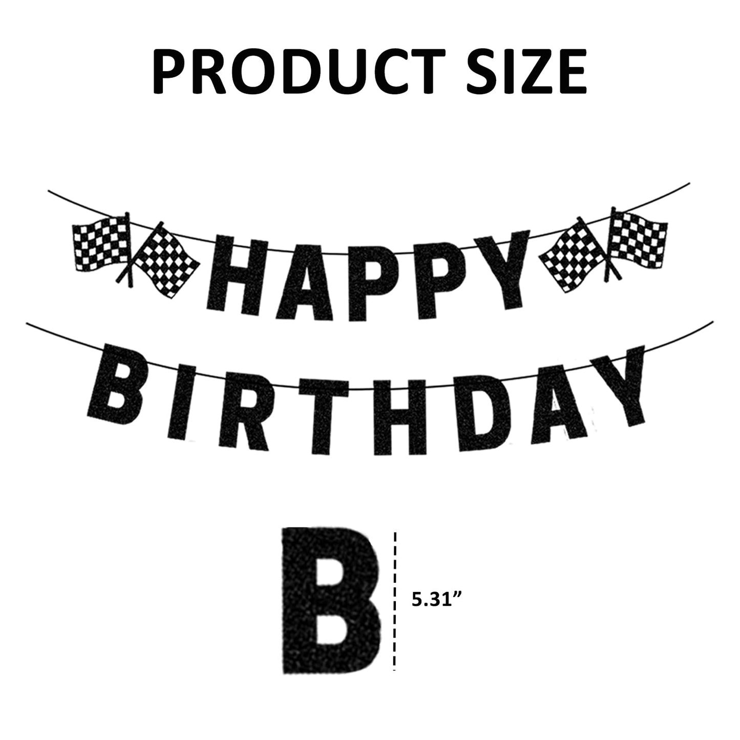 Pre-Strung Race Car Happy Birthday Banner, Race Cars Party Birthday Decorations for Boy, Black Racing Themed Birthday Party Decorations, Let’s Go