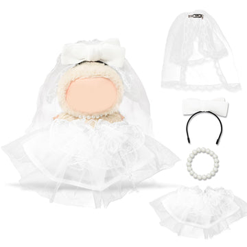 Clothes Compatible with LABUBU Doll - 4PCS Wedding Dress Set, 17cm Doll Clothes Designer Outfit for Bridal Theme, Cute Stylish Accessories for Labubu