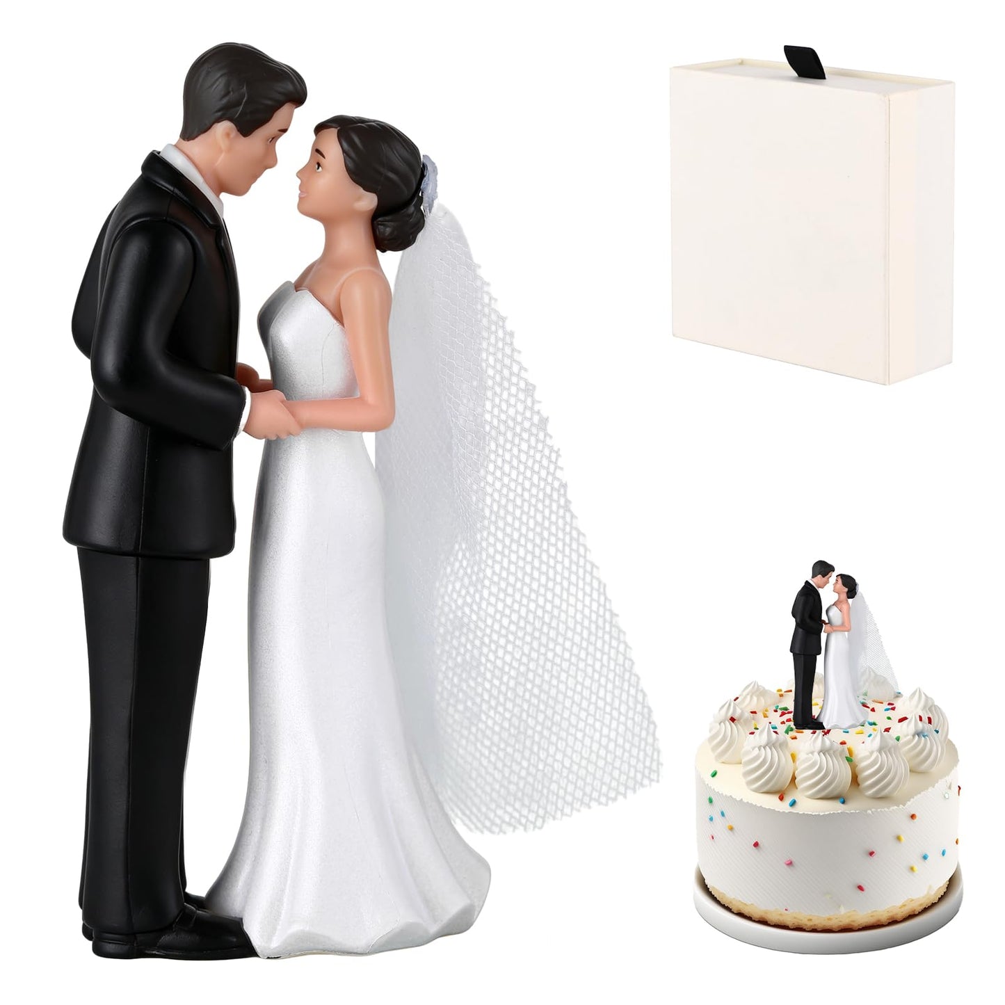 4.5'' Wedding Cake Topper Bride and Groom Figurine, Elegant Romantic Couple Cake Decoration for Wedding Engagement Anniversary Bridal Shower Reception