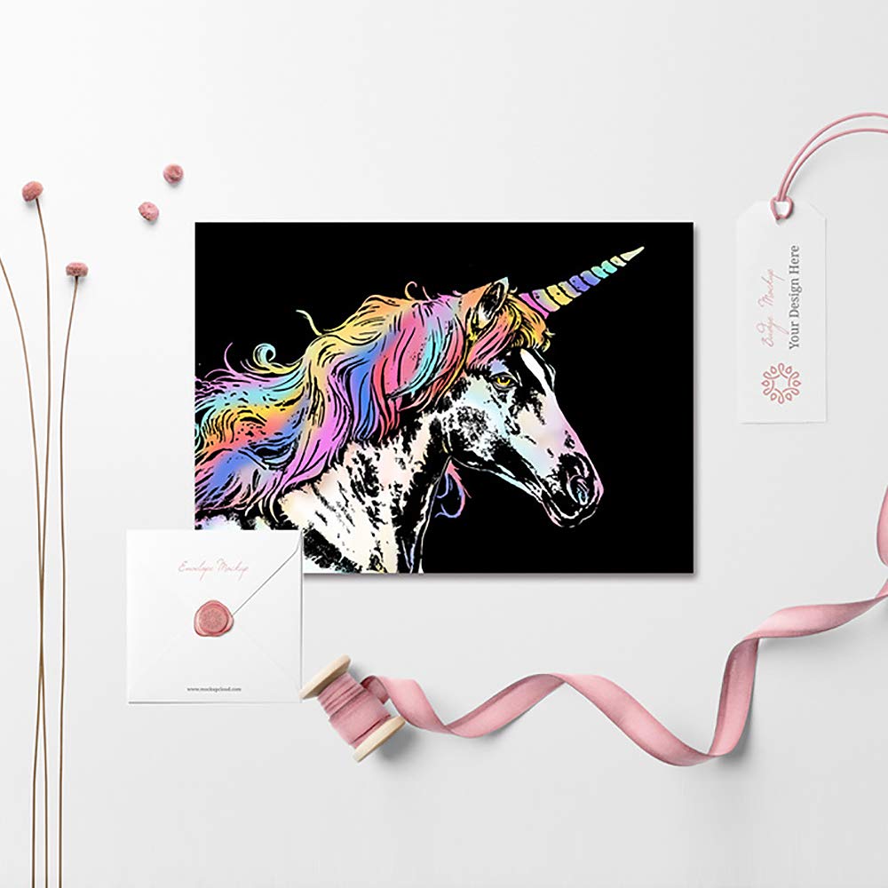 Scratch Art for Kids & Adults, Rainbow Engraving Painting Landscape Scratchboard(A4) Crafts Set: 8 Sheets Scratch Cards with 4 tools
