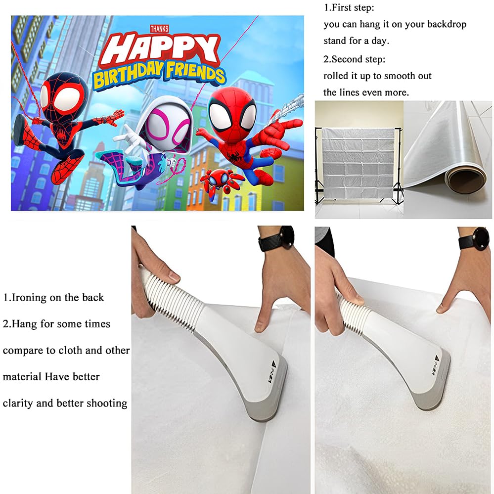 Spider and His Friends Birthday Decorations,Spider and His Friends Happy Birthday Banner Backdrop for Kids Birthday Party Supplies (5x3ft)