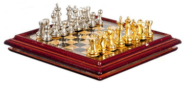 Dollhouse Miniature Metal Chess Set And Board