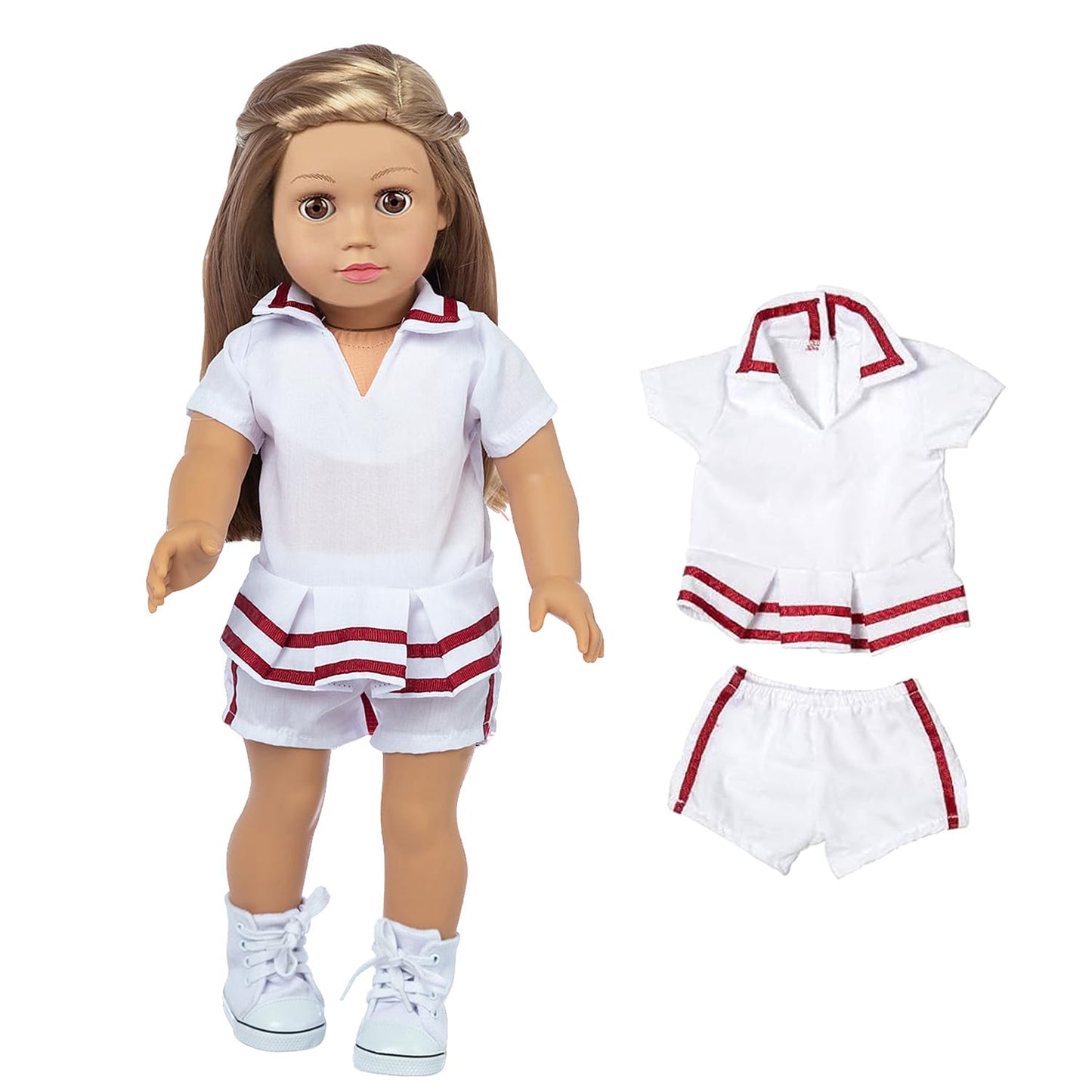 XFEYUE 22 Pcs American 18 inch Doll Clothes Gifts and Accessories, Fit 18 inch Doll - Including 10 Sets of Various Styles Doll Clothes, Hair Clips
