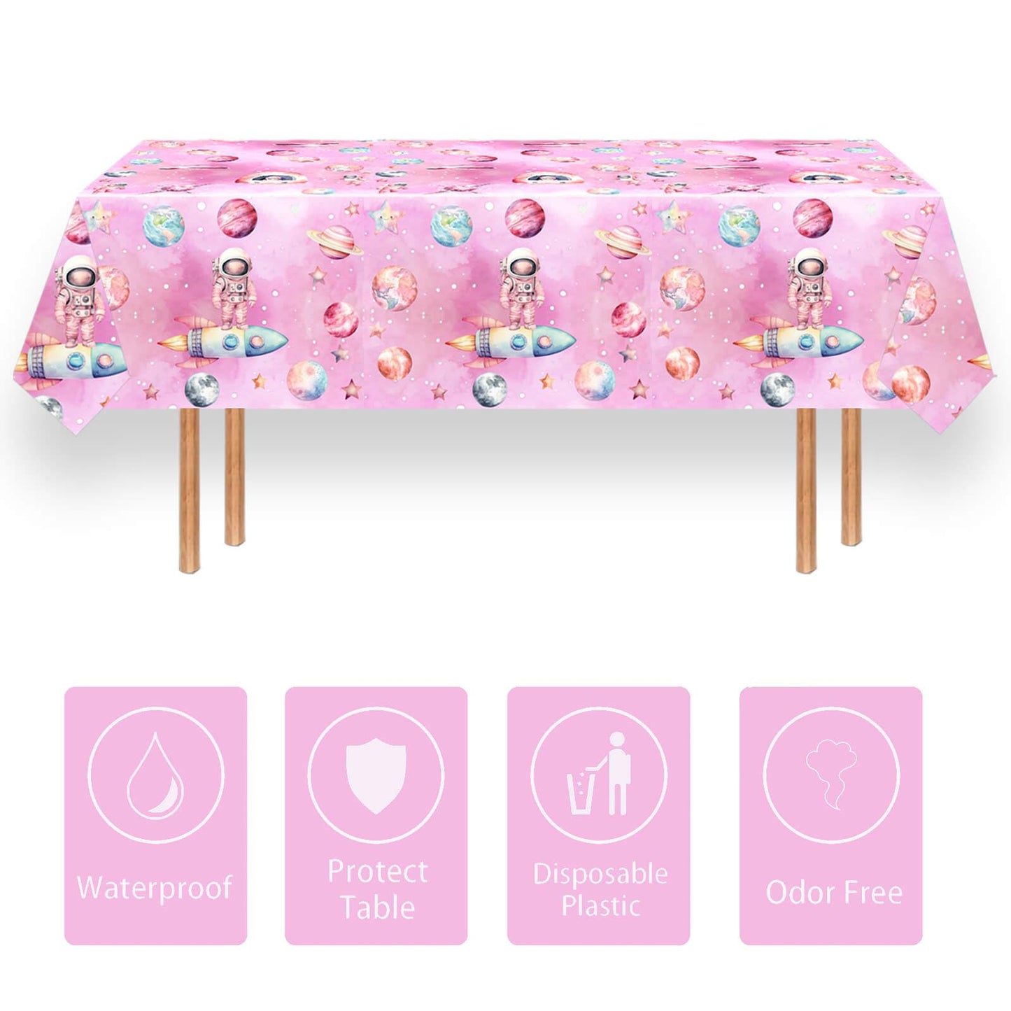 4 Pieces Outer Space Girls Birthday Table Cloth 54'' x 108'' Pink Space Table Covers for Astronauts Theme Girls Baby Shower 1st 2nd 3rd 4th 5th