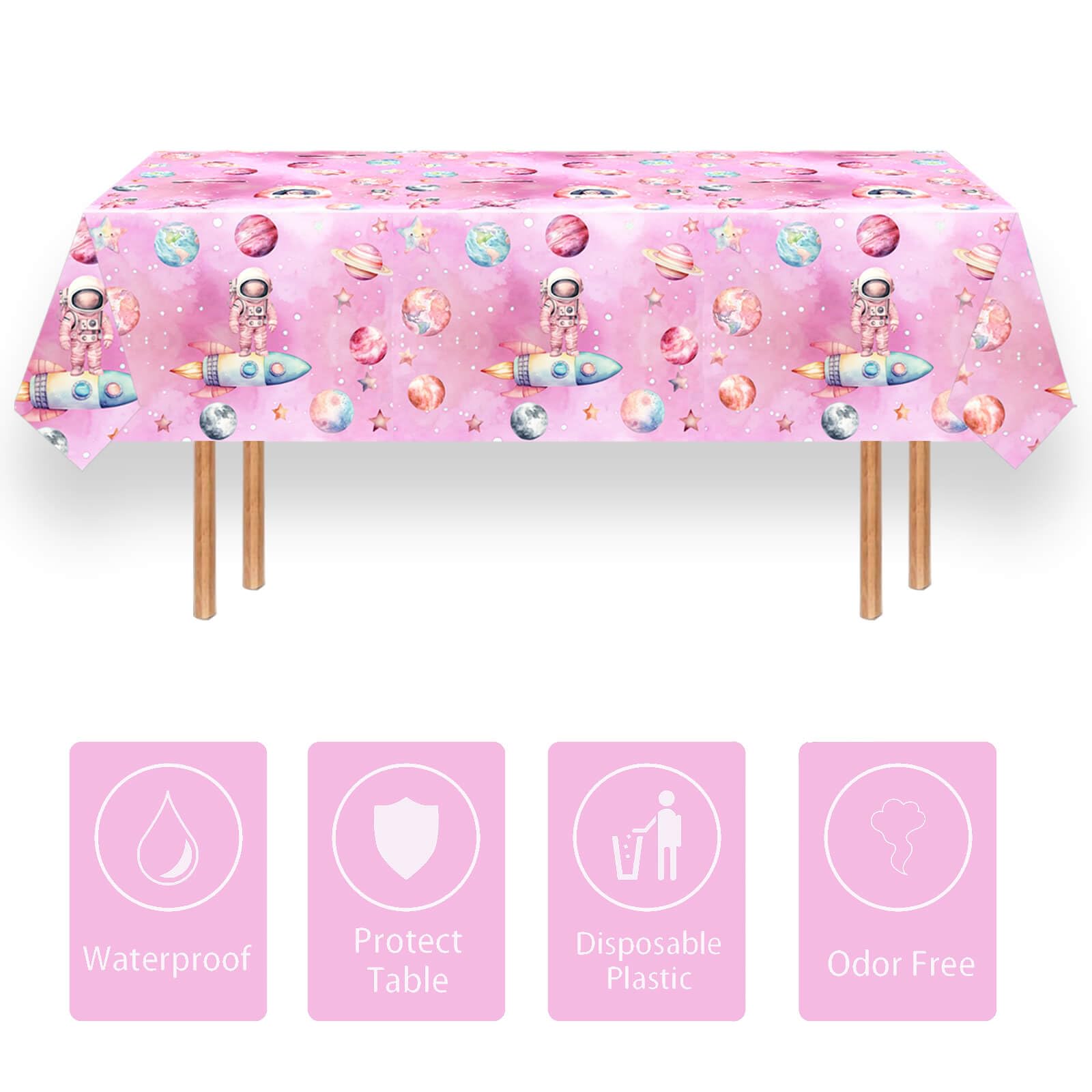 2 Pcs Outer Space Girls Birthday Party Tablecloth 54'' x 108'' Space Table Covers for Astronauts Theme Girls Baby Shower 1st 2nd 3rd 4th 5th Birthday