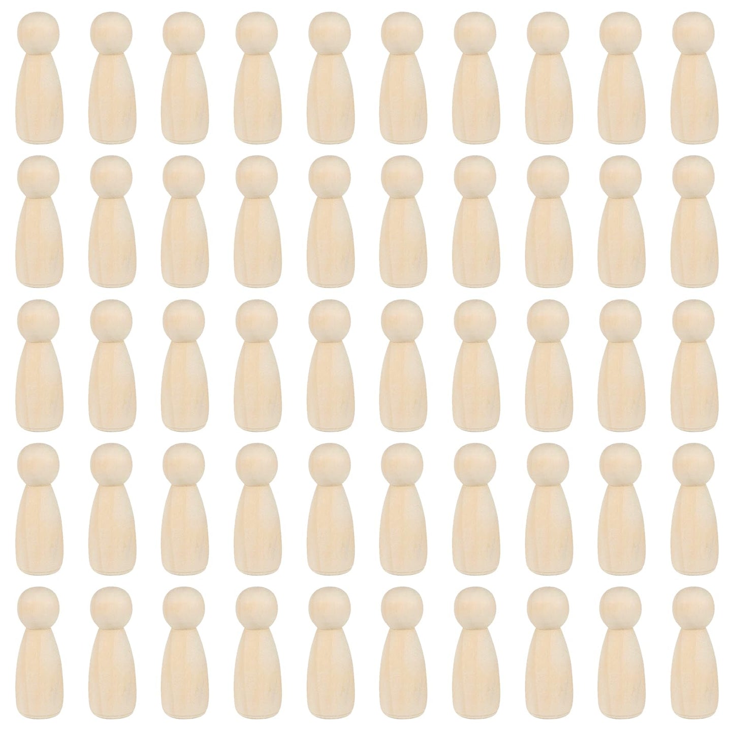 JAPCHET 50 Pack 3-1/2 Inch Wood Peg Dolls, Unfinished Wooden Jumbo Peg People Wood Doll Bodies Figures for Painting, DIY Art Craft Projects, Home
