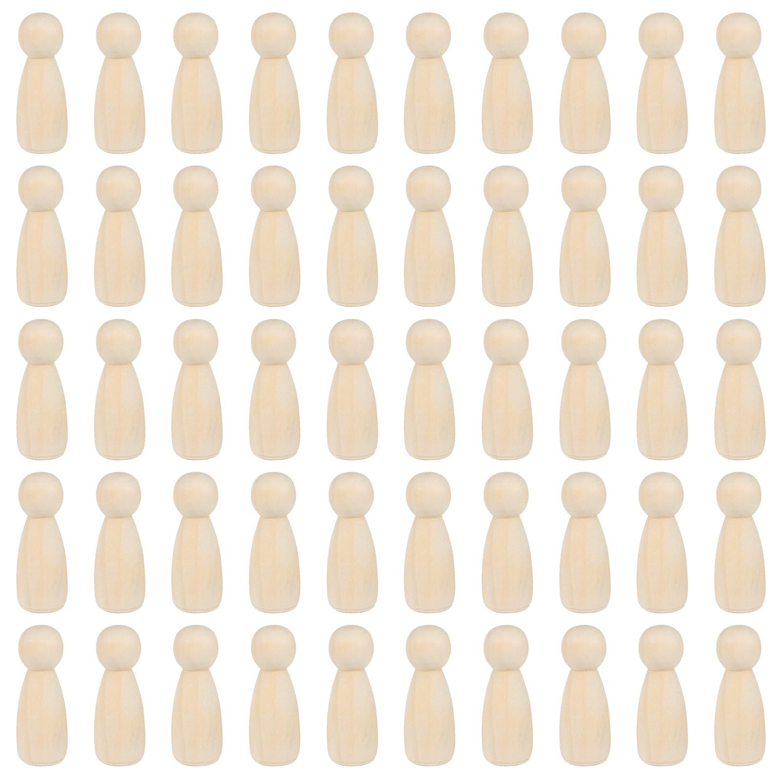 JAPCHET 50 Pack 3-1/2 Inch Wood Peg Dolls, Unfinished Wooden Jumbo Peg People Wood Doll Bodies Figures for Painting, DIY Art Craft Projects, Home