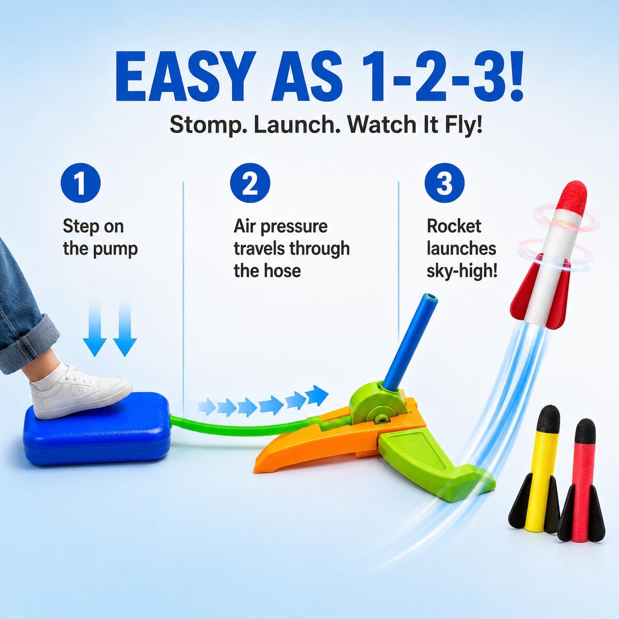 TODARRUN Foam Rocket Launcher for Kids Age 3 4 5 6 7 8, Fun Catapult Rocket Toys Boys Toys Age 3-12 Girls Gift Rocket Kids Outdoor Toy