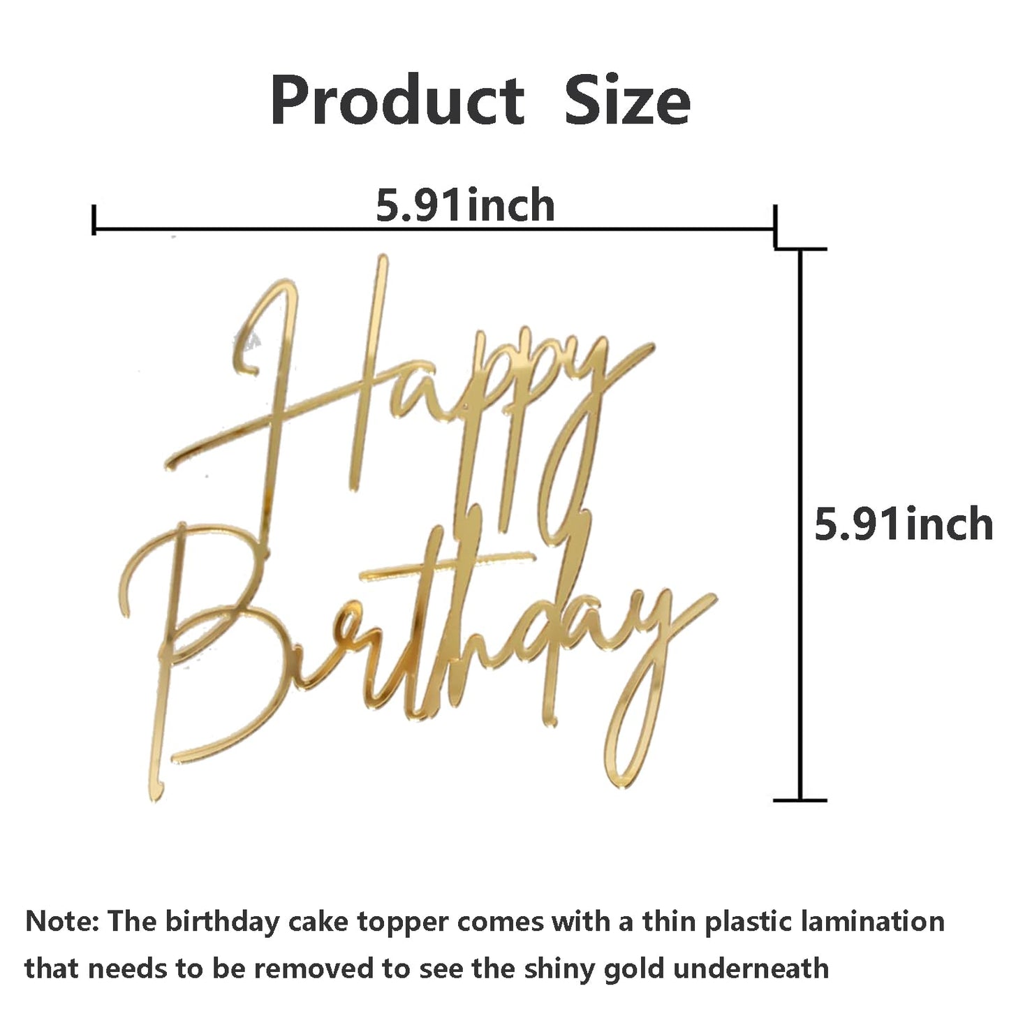 Happy Birthday Cake Topper, Gold Mirror Acrylic Happy Birthday Cake Sign Decorations