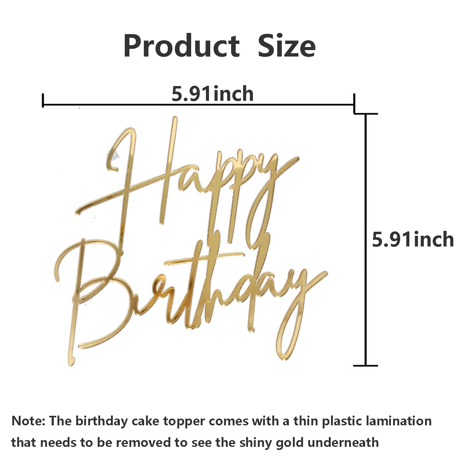 Happy Birthday Cake Topper, Gold Mirror Acrylic Happy Birthday Cake Sign Decorations