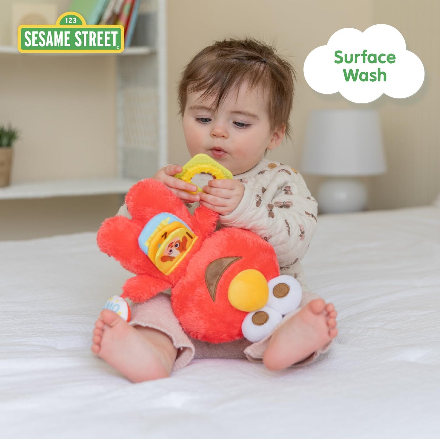 Kids Preferred Sesame Street Elmo Activity Toy with Teething Rings, Crinkle Sounds, and On The Go Clip for Babies and Infants