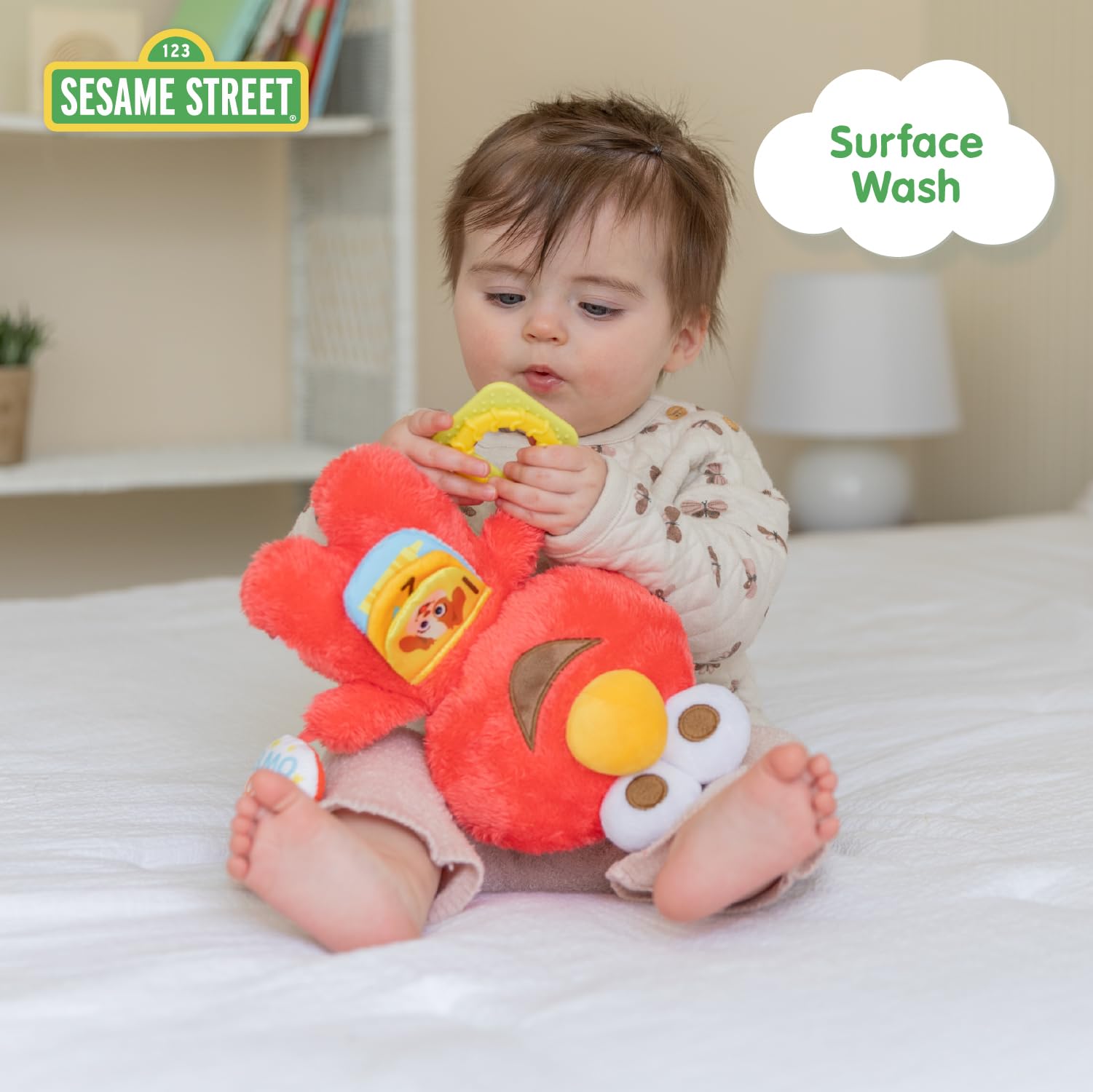Kids Preferred Sesame Street Elmo Activity Toy with Teething Rings, Crinkle Sounds, and On The Go Clip for Babies and Infants