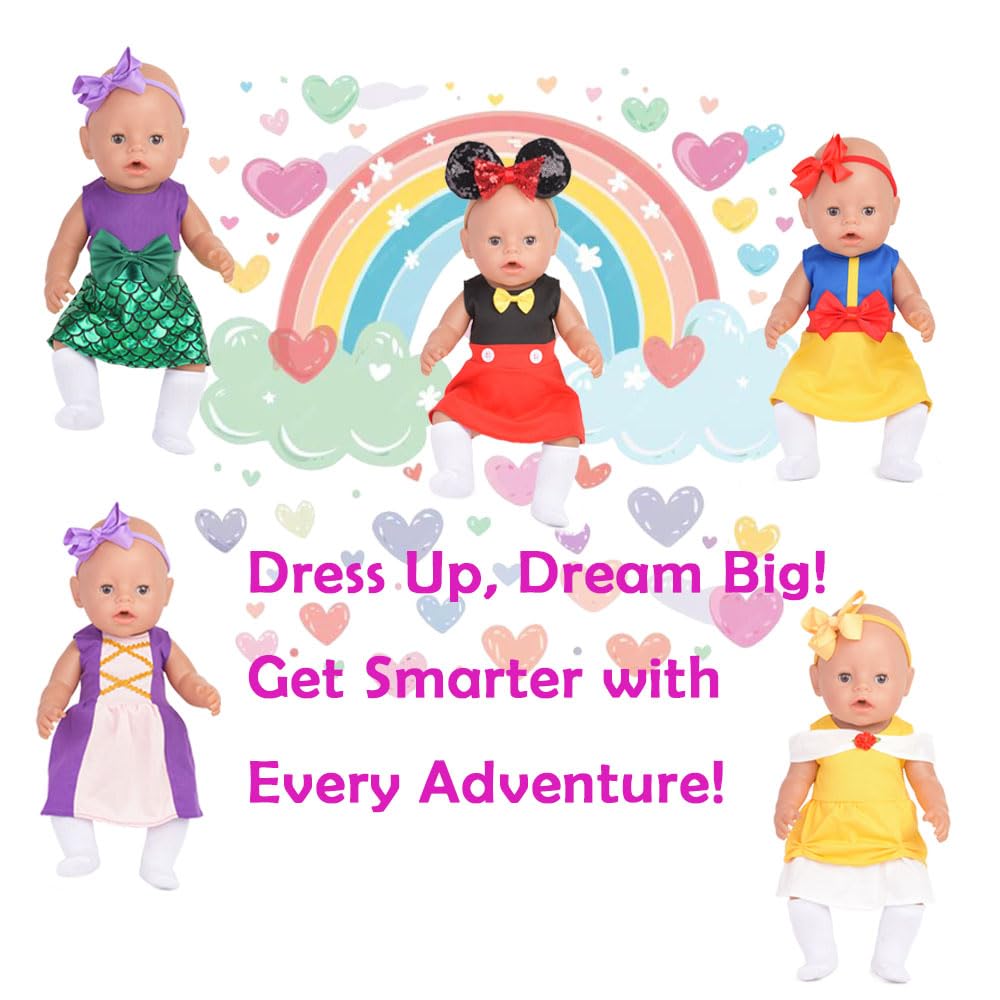 Sweet Dolly Baby Doll Accessories, 5 Doll Clothes, Mermaid Princess Dresses Outfits for 15 Inch to 18 Inch Dolls, 15 Inch Baby Dolls, 10PCs in Total