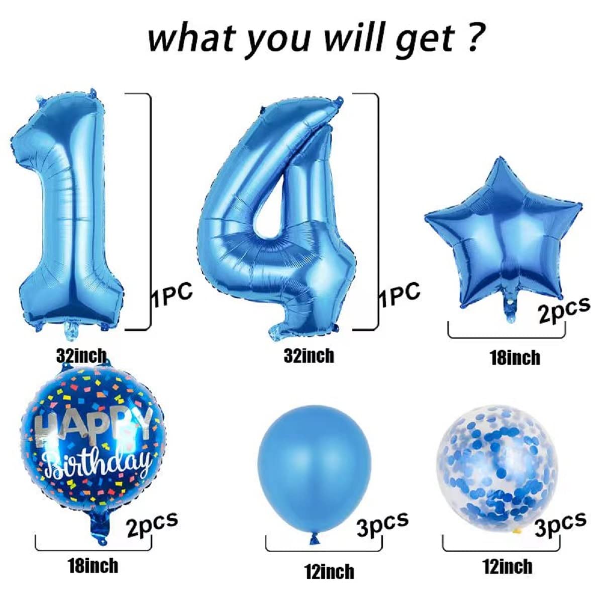 Balloons, 11 pcs Foil Balloons 14 Year Old for 14th Birthday Party Supplies Decoration? Confetti Balloon Kids Party Balloons Birthday Party Supplies