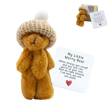 AGWIM Tiny Bear in a Box, My Little Worry Bears with Hat and Support Card, Handmade Mini Plush Teddy Bear, Stuffed Get a Hug Pocket Teddy Keepsake