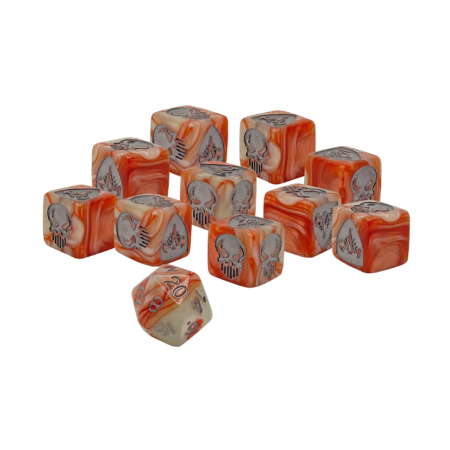 Renegade Heroscape: Revna Dice Pack | Contains 10 d6 & 1 d20 | Red & Cream Two-Toned Dice | Ages 14+