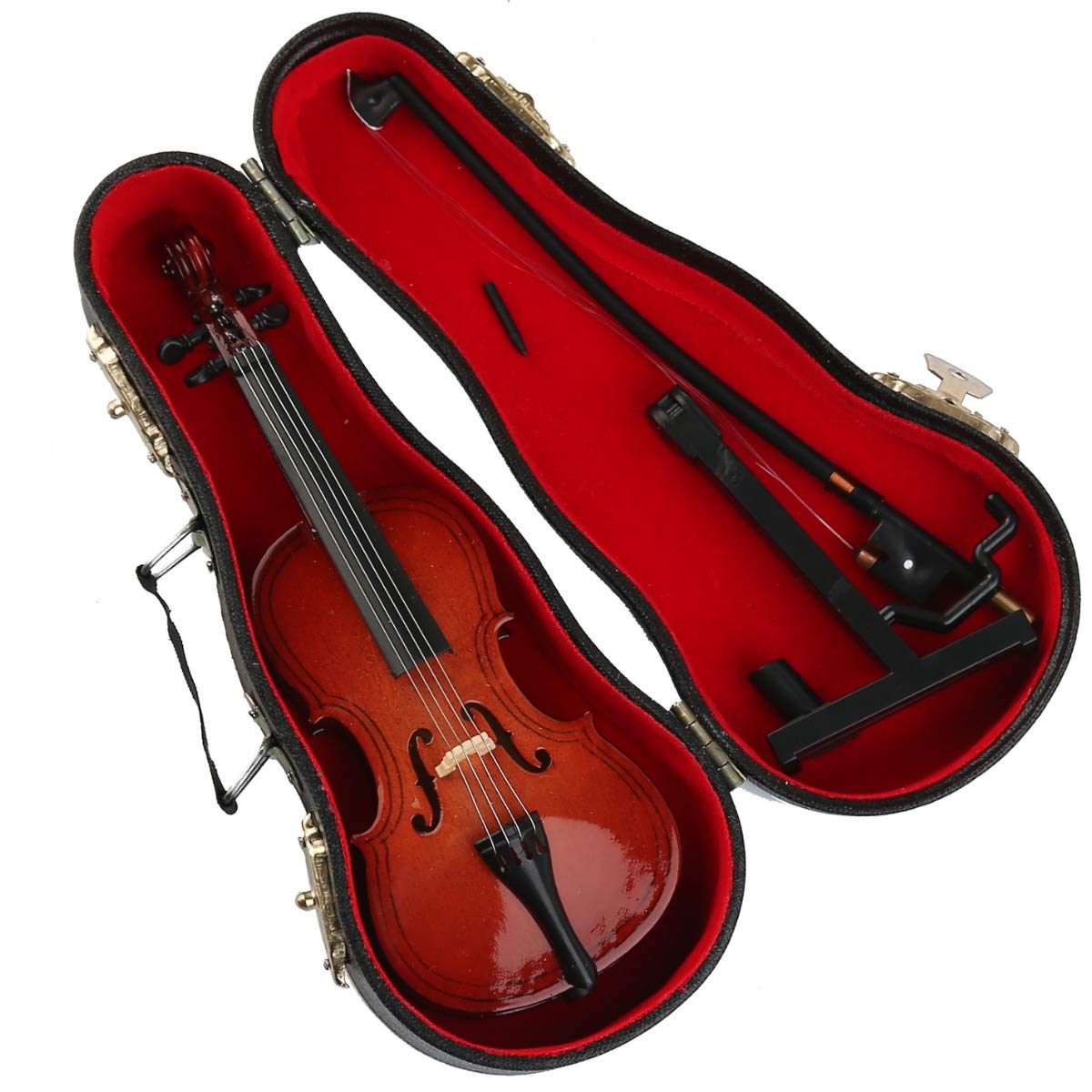 Dselvgvu Wooden Miniature Cello with Stand, Bow and Case Mini Musical Instrument Cello Replica Collectible Figurines Dollhouse Accessories Model Home