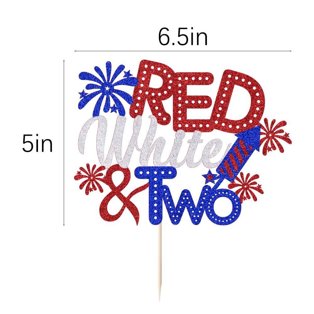 AROKIPPRY Red White and Two Cake Topper, 4th of July Cake Decorations