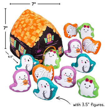 Adorable Multicolor Haunted House with Assorted Design Stuffed Peekaboo Figures - 6.5" x 7" - 3.5" - (Set of 13) - Perfect for Halloween Decorations