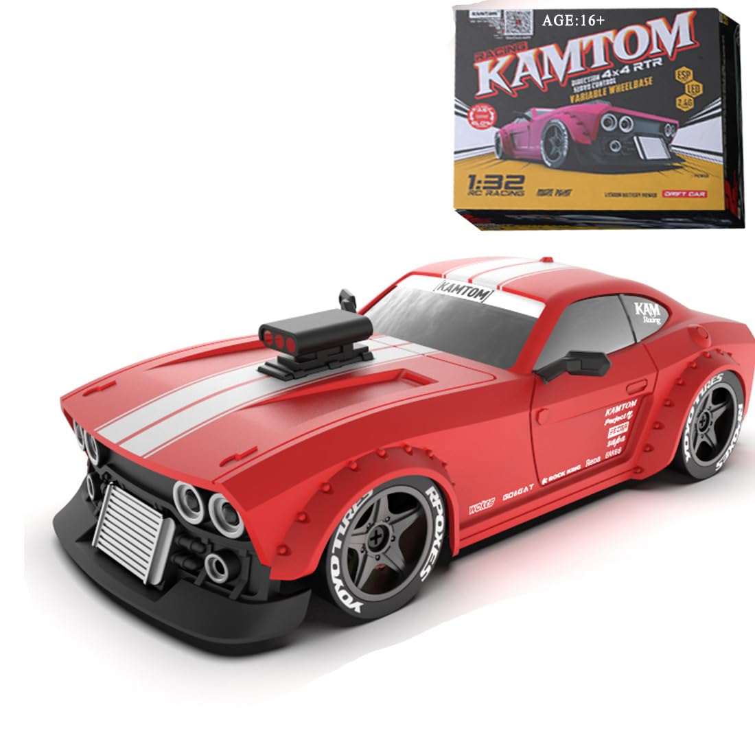 Keetopteep Remote Control Car RC Drift Car, KM3299 1:32 4WD RC Cars Vehicle with ESP Gyro, LED Headlights Drift Wheel, High Speed Racing RC Vehicle