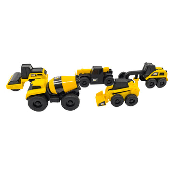 CAT Construction Little Machines 5-Pack - Includes Cement Mixer, Road Roller, Grader, Skid Steer, and Telehandler - 3” Mini Vehicles with Moving Parts