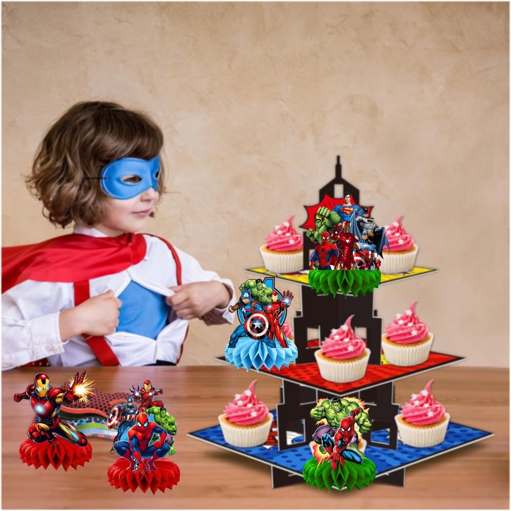 8Pcs Superhero Honeycomb Table Centerpiece, Superhero Birthday Party Supplies Table Decorations for Kids Party Decorations