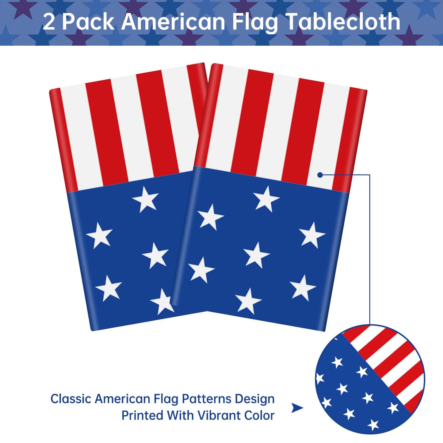 2 Pack 4th of July Tablecloth - Patriotic American Flag Table Cloth, Plastic Disposable Rectangle USA Star Stripe Table Cover for Memorial day Fourth