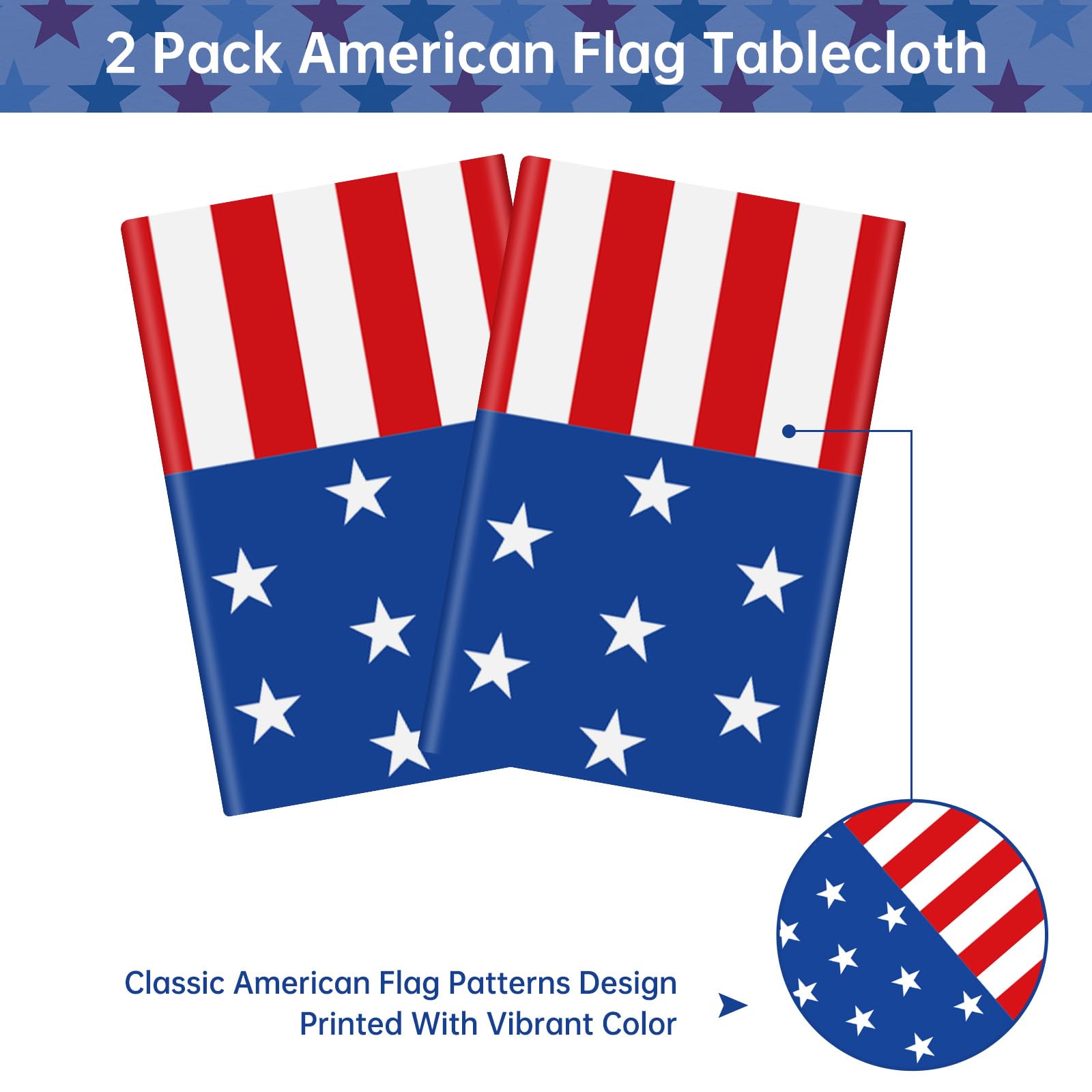 2 Pack 4th of July Tablecloth - Patriotic American Flag Table Cloth, Plastic Disposable Rectangle USA Star Stripe Table Cover for Memorial day Fourth